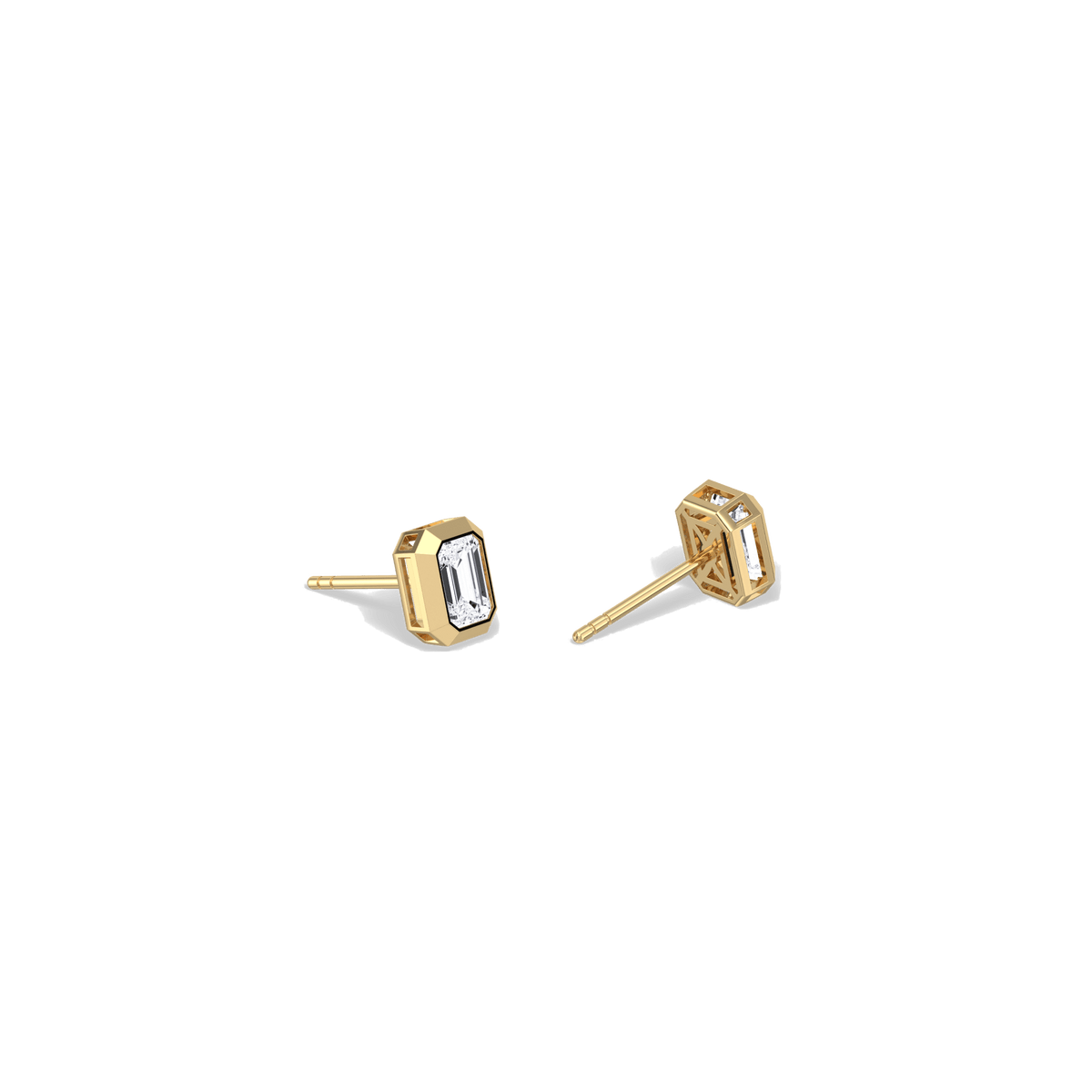 Octagon Bezel Set 1CTW Emerald Cut Single Diamond Stud Earrings - Earrings