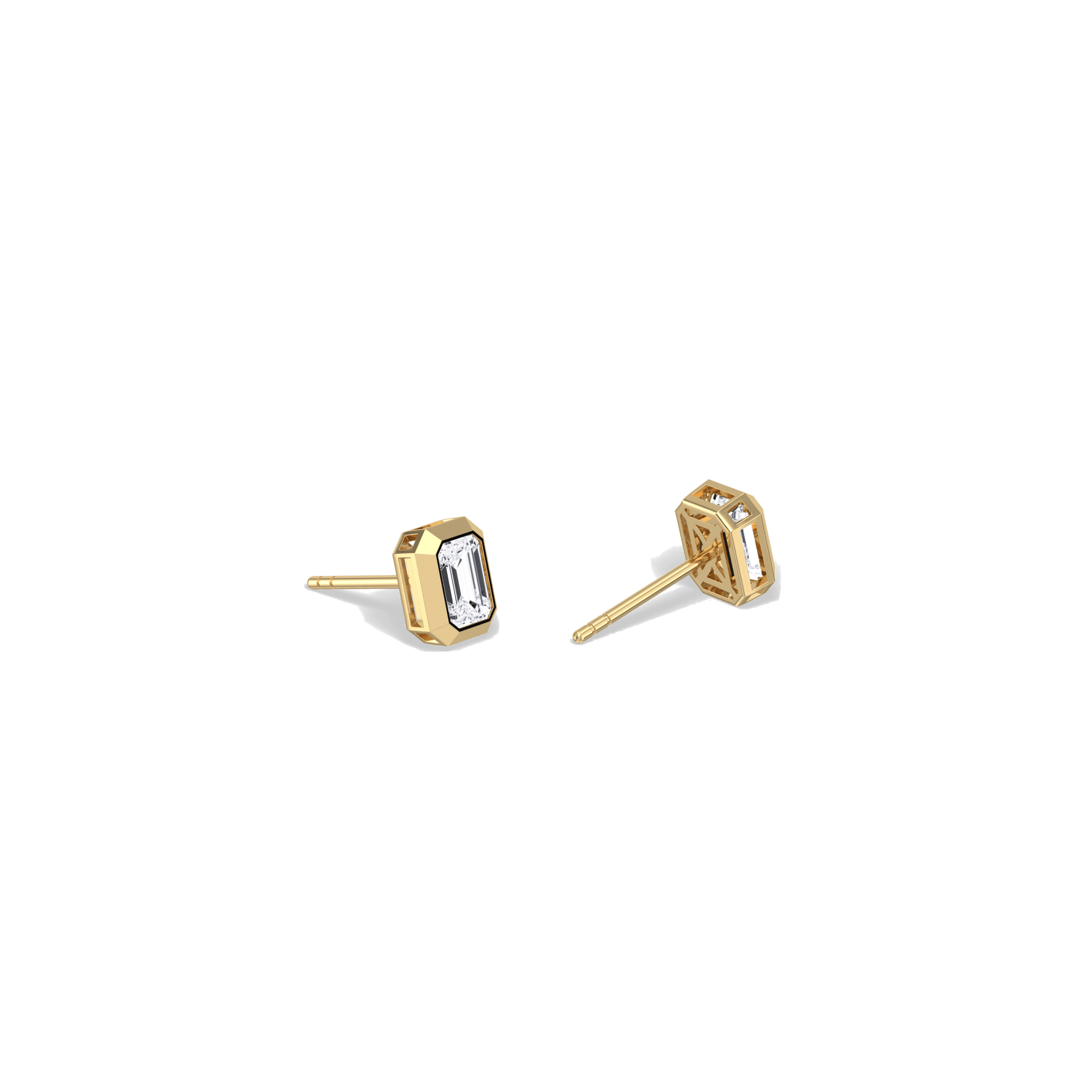 Octagon Bezel Set 1CTW Emerald Cut Single Diamond Stud Earrings - Earrings
