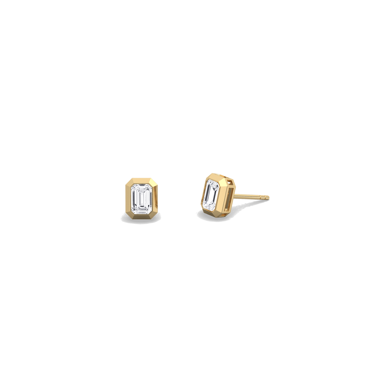 Octagon Bezel Set 1CTW Emerald Cut Single Diamond Stud Earrings - Earrings