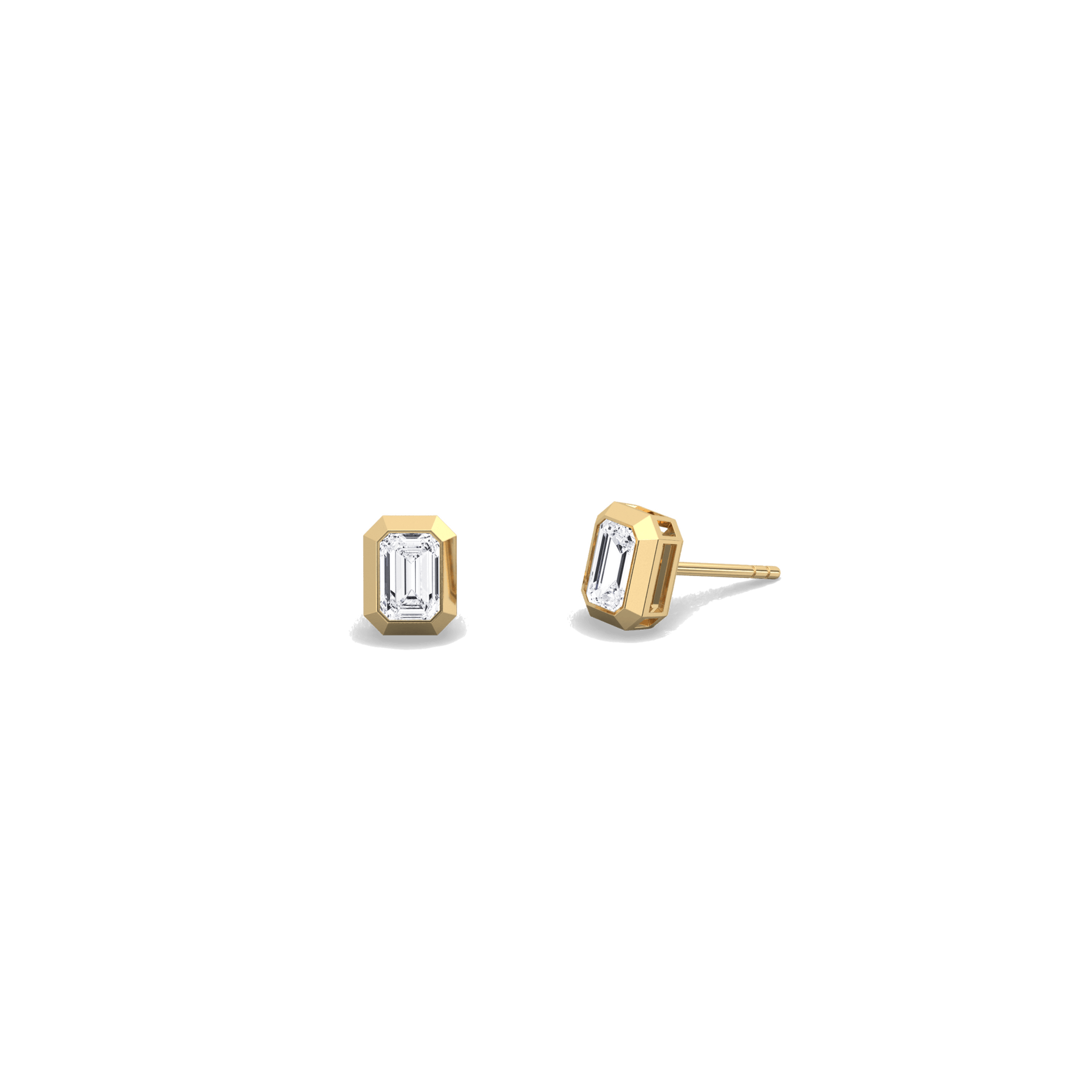 Octagon Bezel Set 1CTW Emerald Cut Single Diamond Stud Earrings - Earrings
