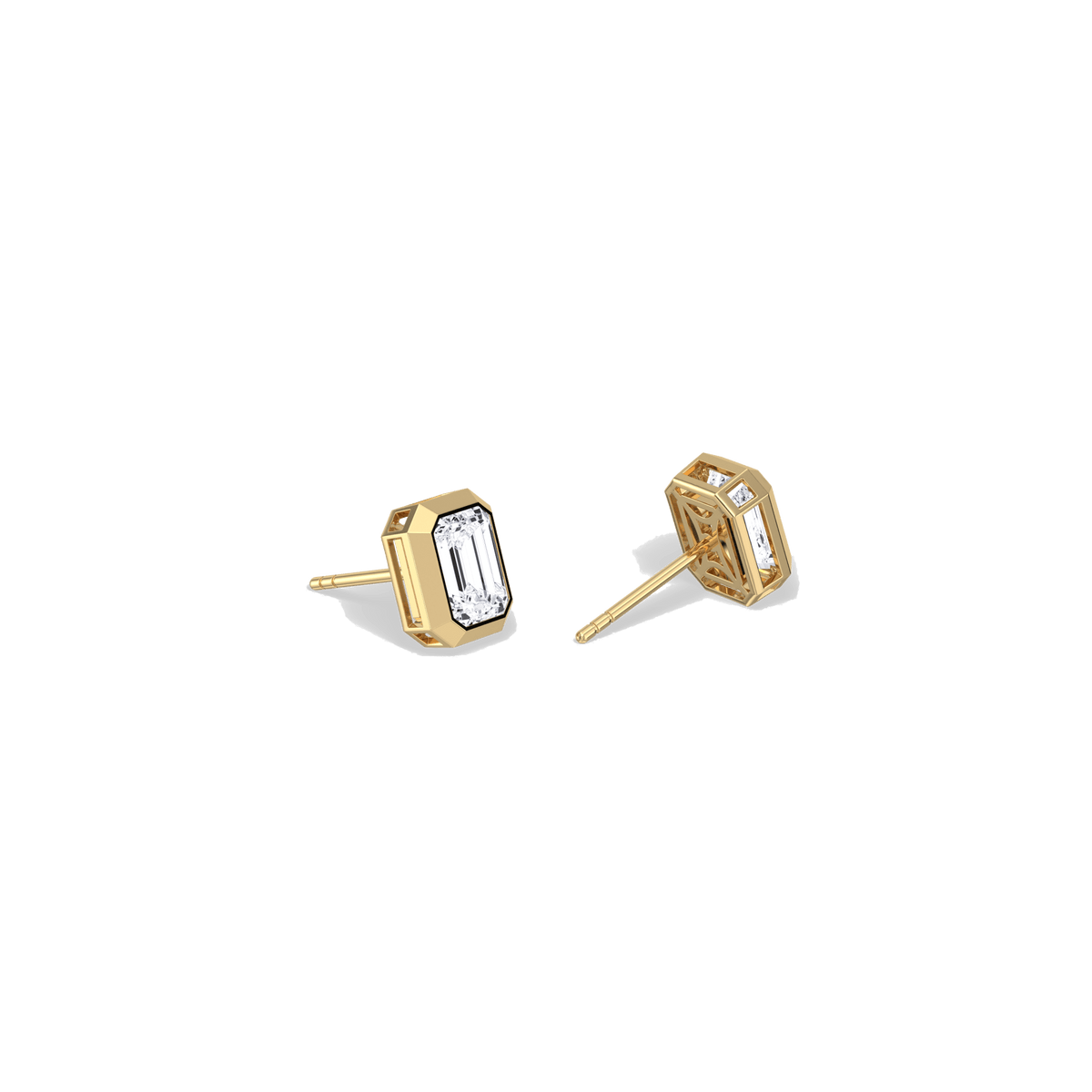 Octagon Bezel Set 2CTW Emerald Cut Solitaire Diamond Stud Earrings - Earrings