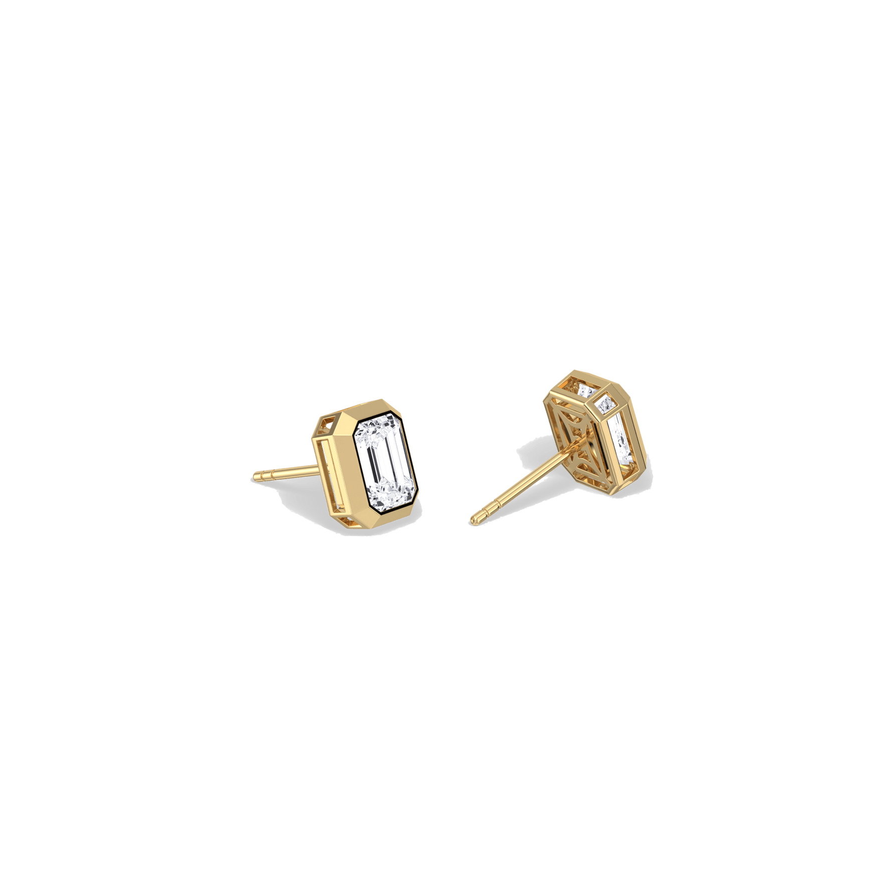 Octagon Bezel Set 2CTW Emerald Cut Solitaire Diamond Stud Earrings - Earrings