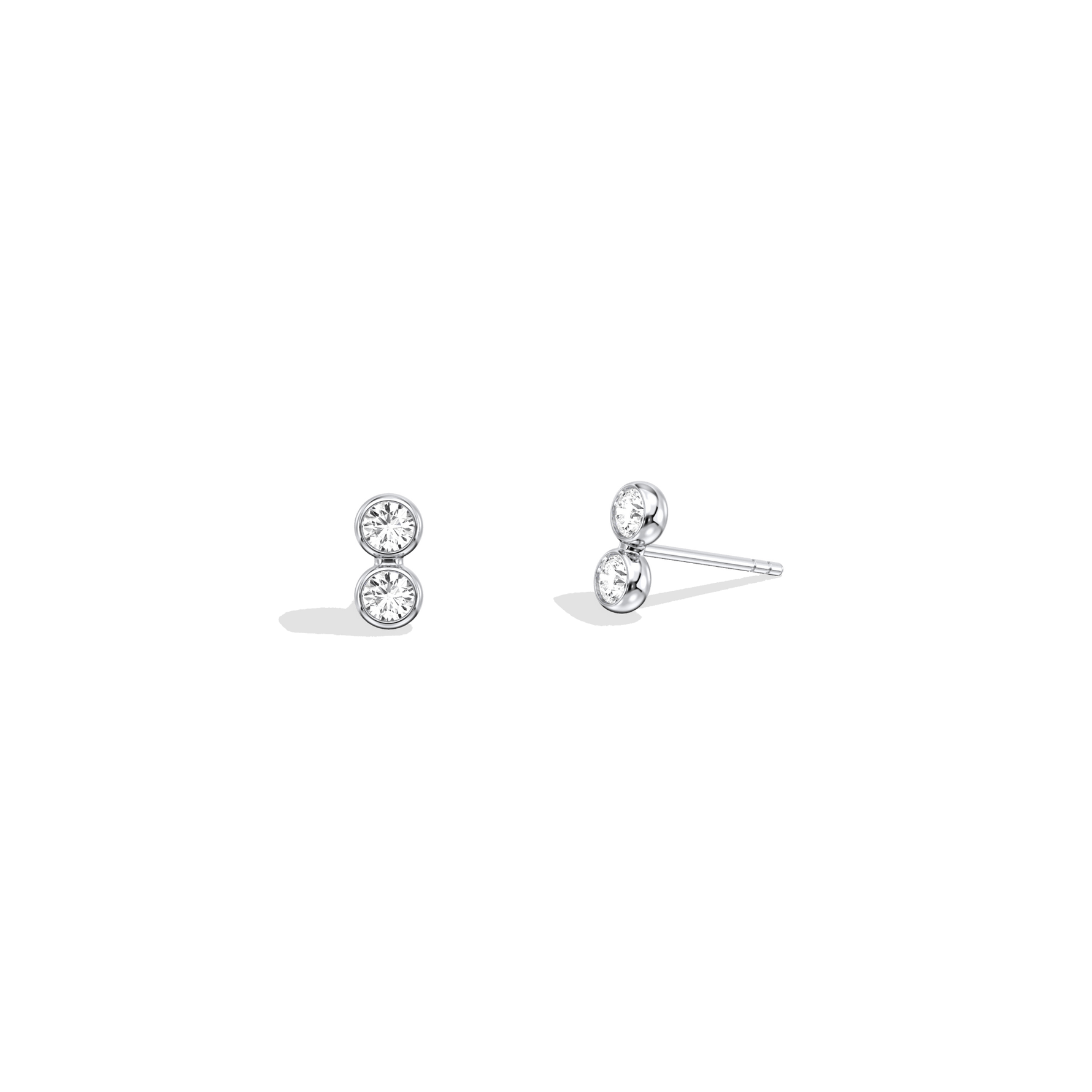 14K Solid Gold Double Diamond Petite Stud Earrings - 