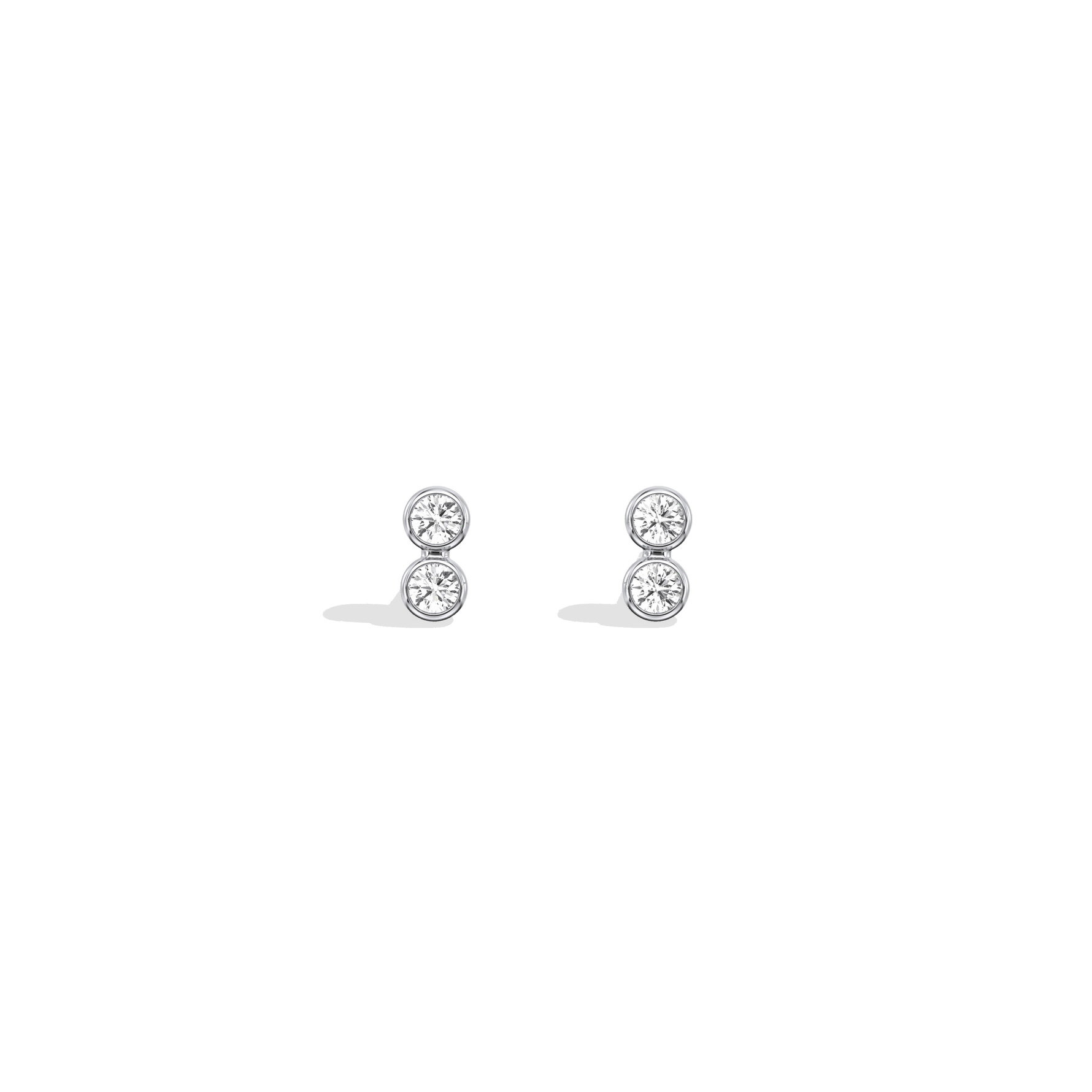 14K Solid Gold Double Diamond Petite Stud Earrings - 