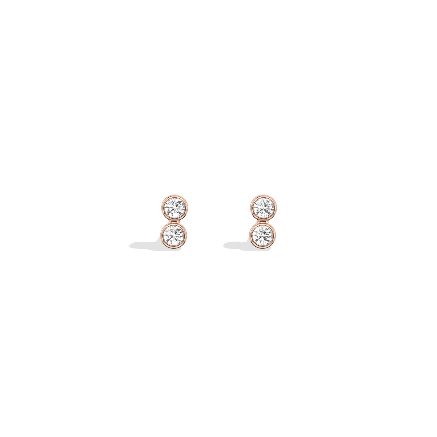 14K Solid Gold Double Diamond Petite Stud Earrings - 