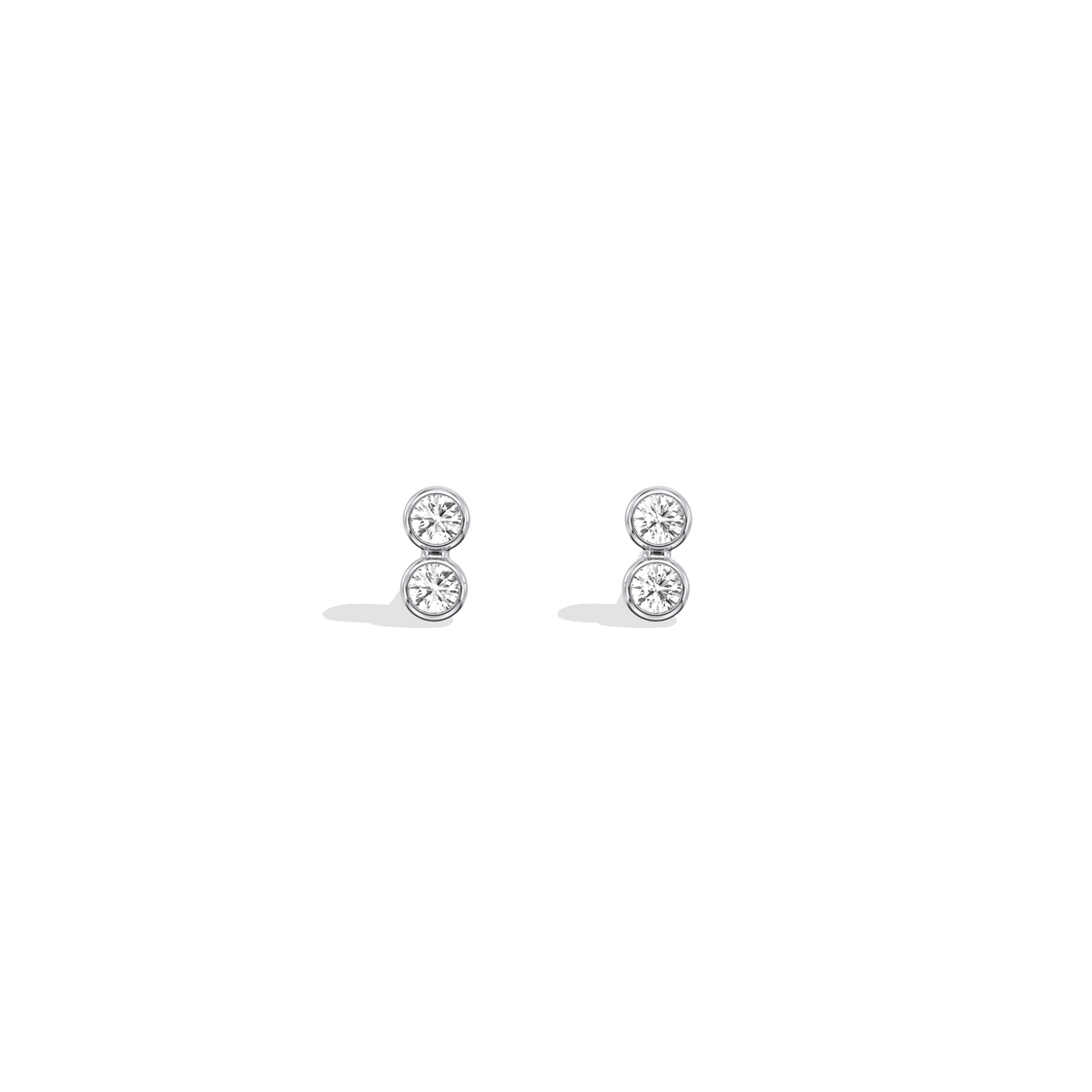 14K Solid Gold Double Diamond Petite Stud Earrings - 