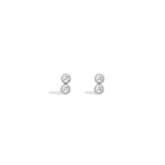 14K Solid Gold Double Diamond Petite Stud Earrings - 