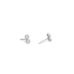 14K Solid Gold Double Diamond Petite Stud Earrings - 