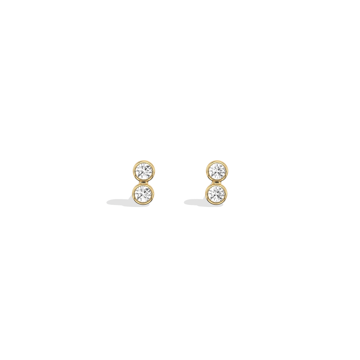 14K Solid Gold Double Diamond Petite Stud Earrings - 