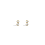 14K Solid Gold Double Diamond Petite Stud Earrings - 