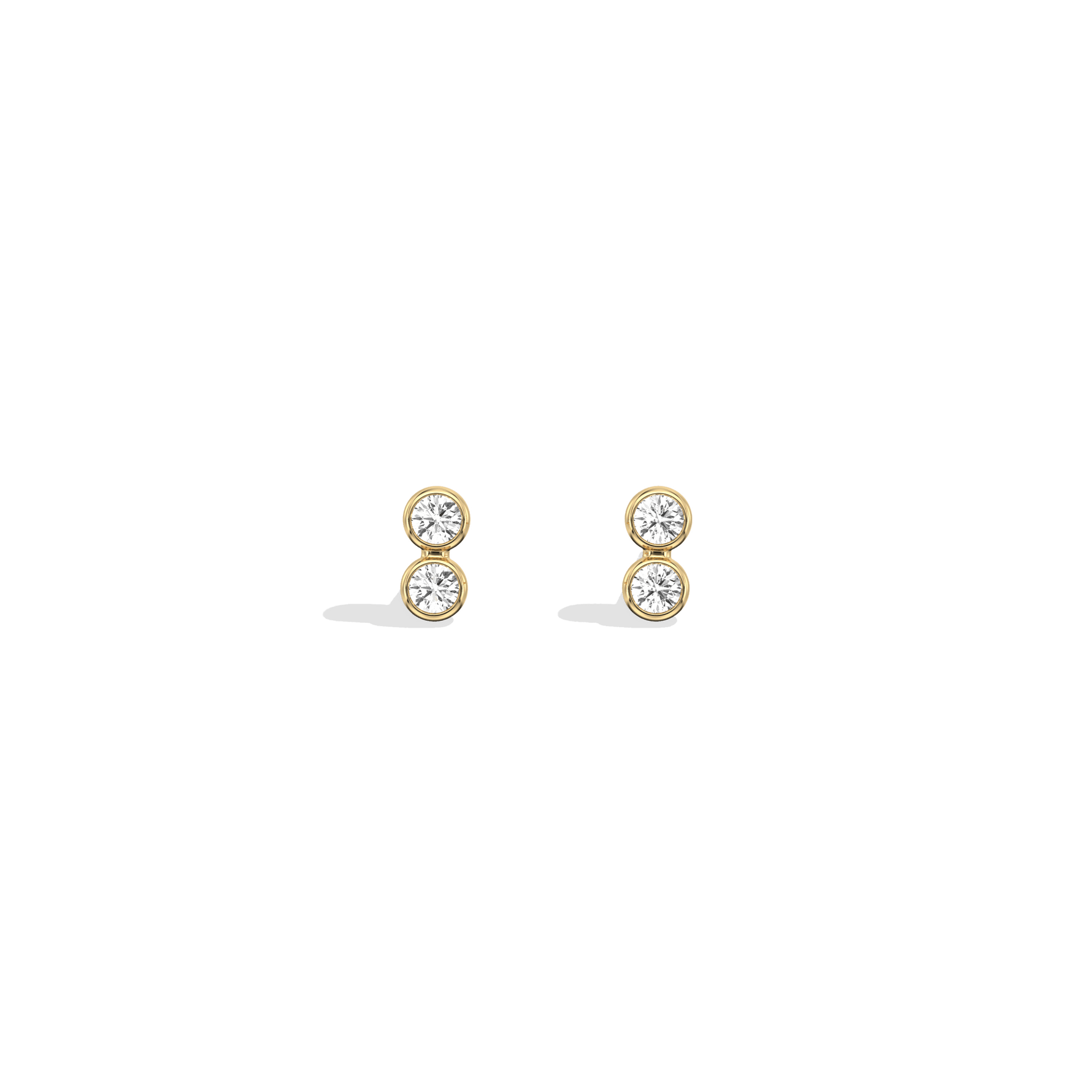 14K Solid Gold Double Diamond Petite Stud Earrings - 