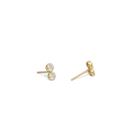 14K Solid Gold Double Diamond Petite Stud Earrings - 