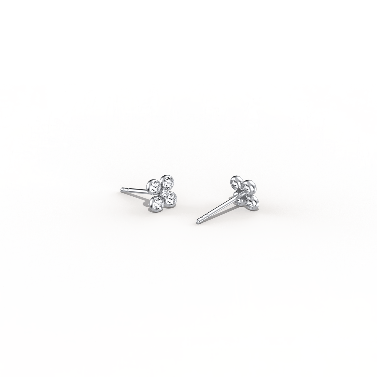 14K Solid Gold Bezel Cluster Stud Earring With Lab Diamond - 