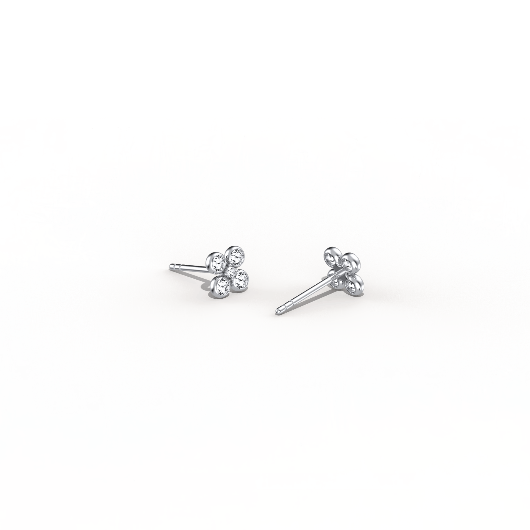 14K Solid Gold Bezel Cluster Stud Earring With Lab Diamond - 