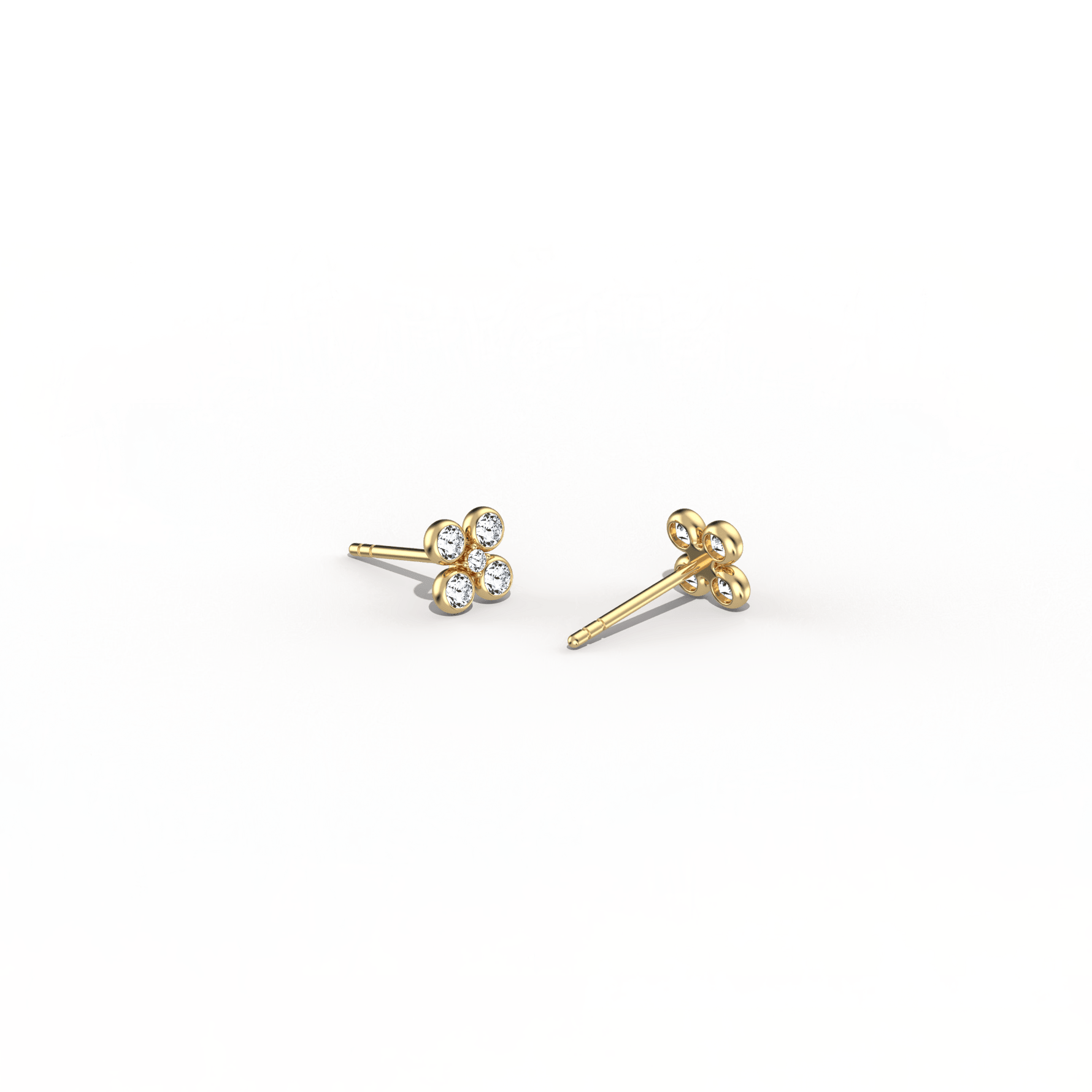 14K Solid Gold Bezel Cluster Stud Earring With Lab Diamond - 