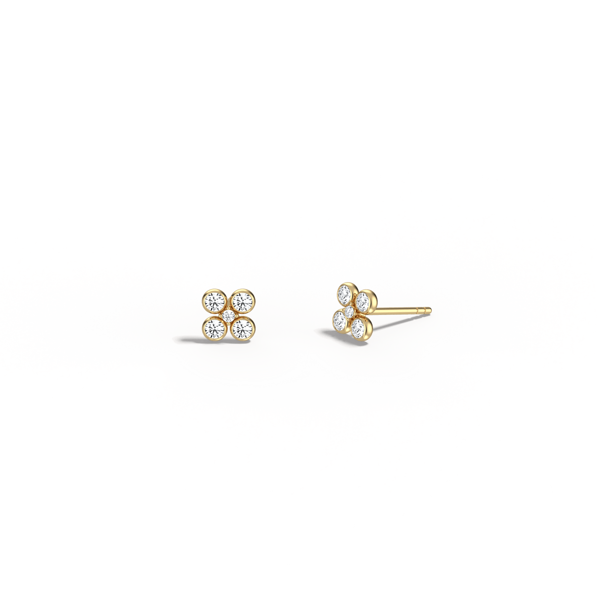 14K Solid Gold Bezel Cluster Stud Earring With Lab Diamond - 