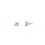 14K Solid Gold Bezel Cluster Stud Earring With Lab Diamond - 