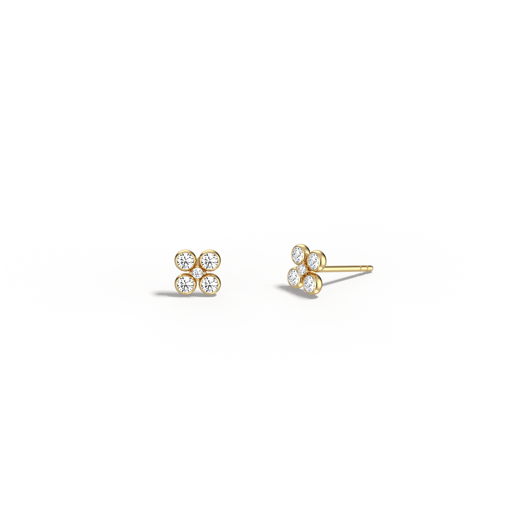 14K Solid Gold Bezel Cluster Stud Earring With Lab Diamond - 