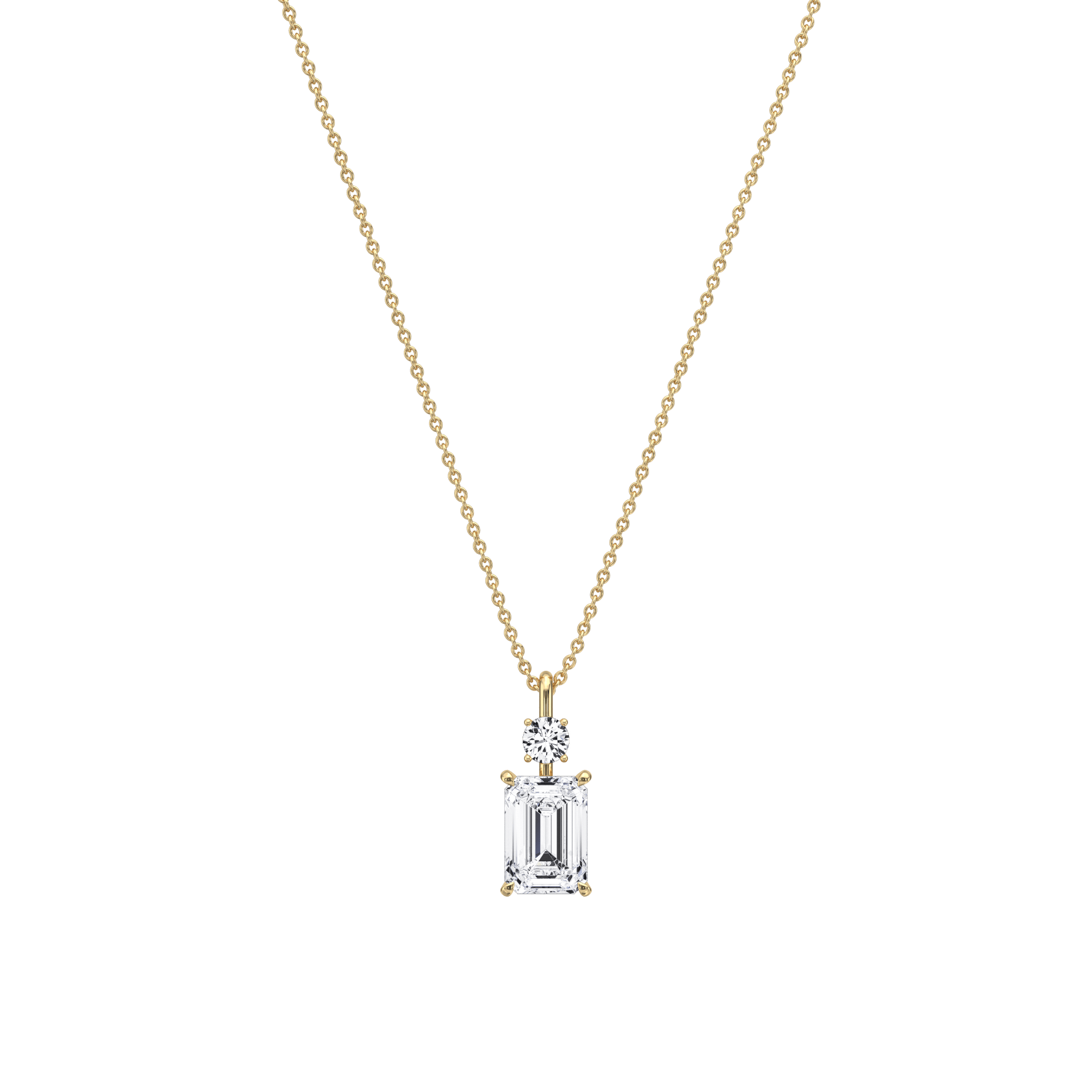 1CT Emerald Cut Lab Diamond Pendant Necklace In 14K Solid Gold/Platinum - Necklaces
