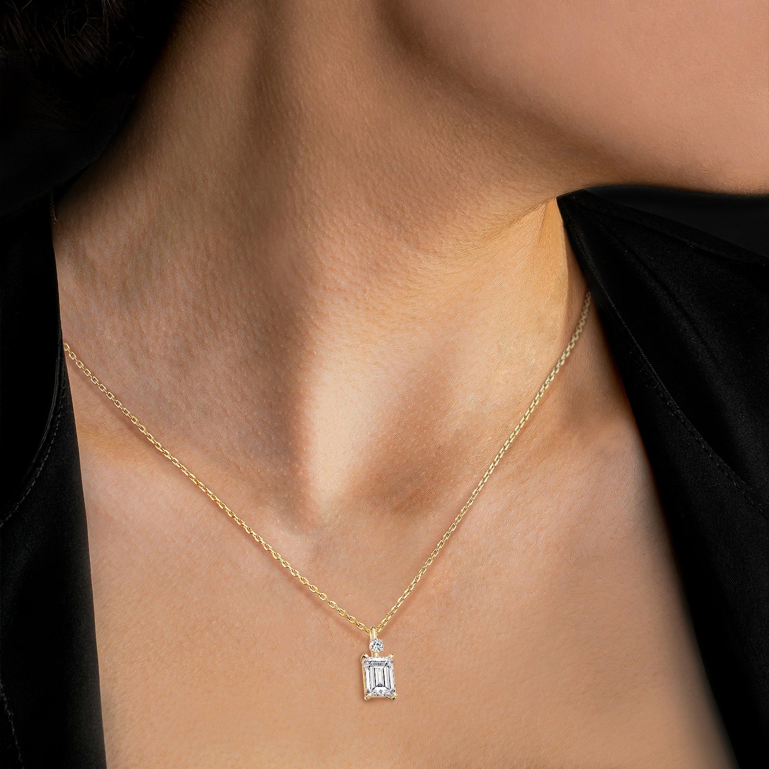 2CT Emerald Cut Lab Diamond Pendant Necklace In 14K Solid Gold/Platinum - Necklaces