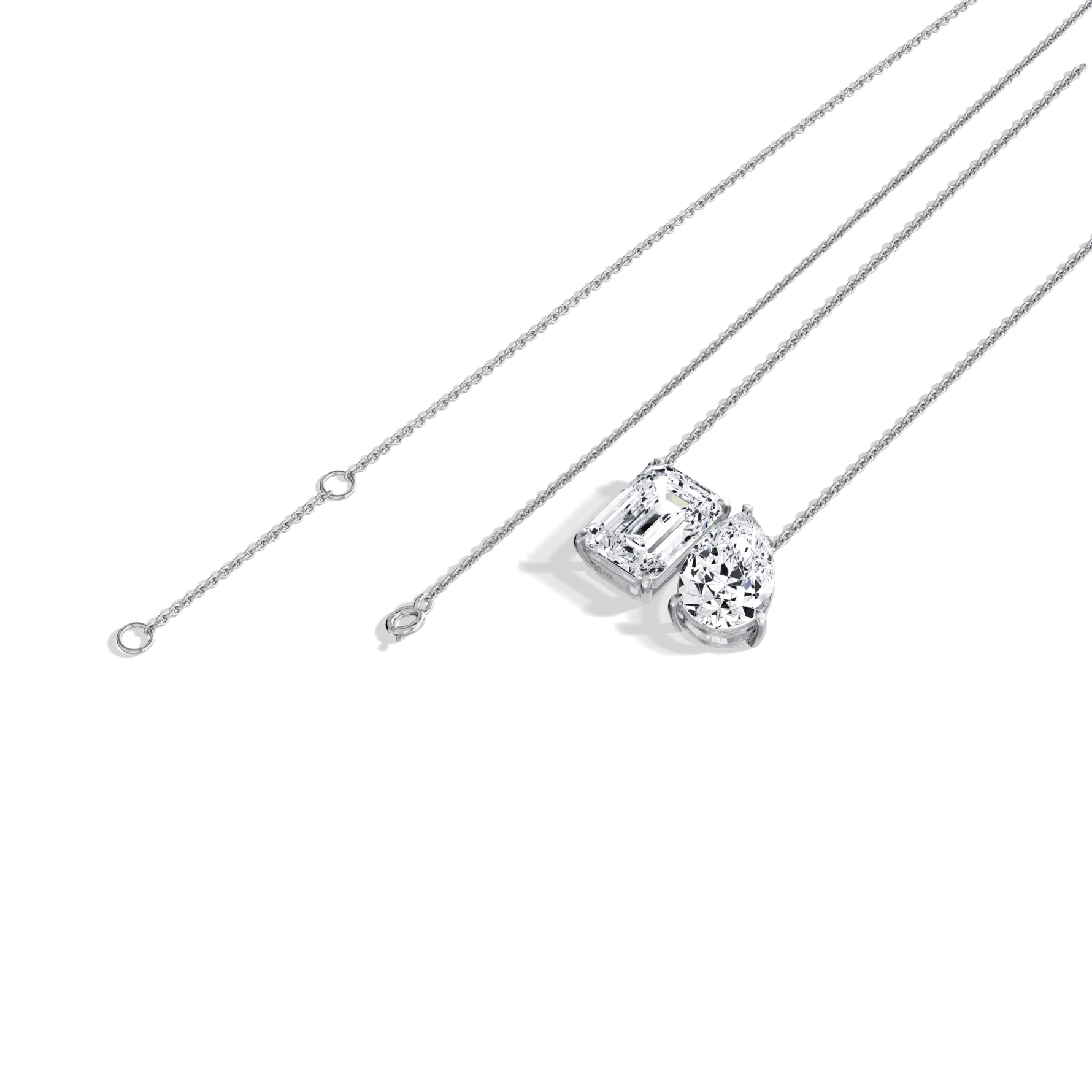 6CTW Emerald and Pear Cut Lab Diamond Toi et Moi Necklace - 