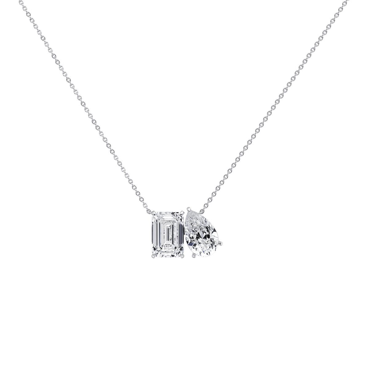 6CTW Emerald and Pear Cut Lab Diamond Toi et Moi Necklace - 