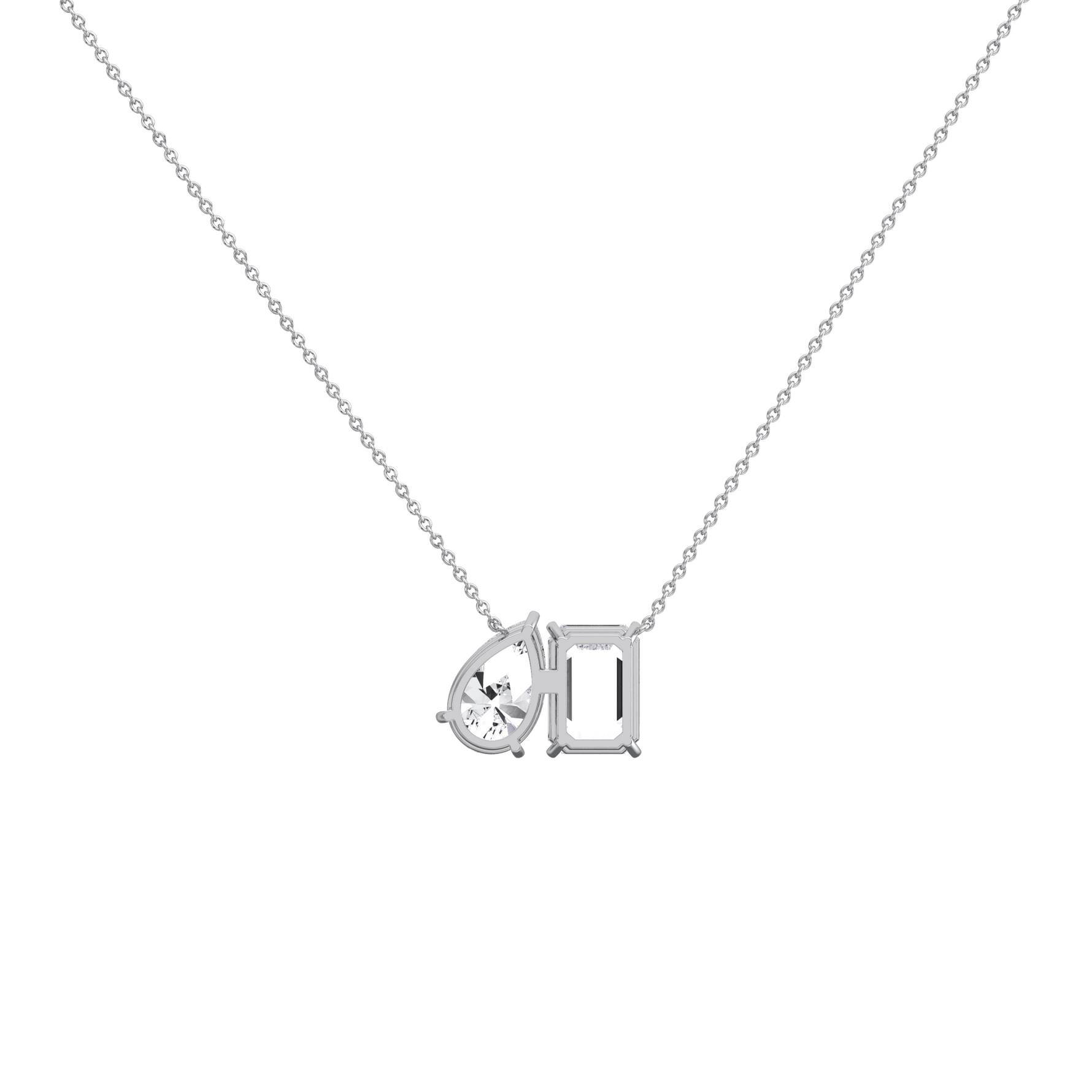 6CTW Emerald and Pear Cut Lab Diamond Toi et Moi Necklace - 