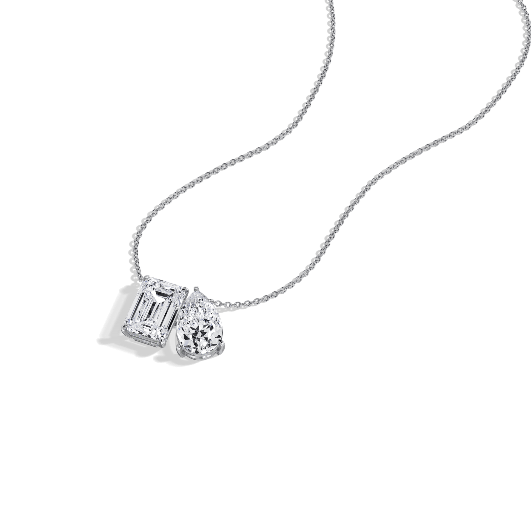 6CTW Emerald and Pear Cut Lab Diamond Toi et Moi Necklace - 
