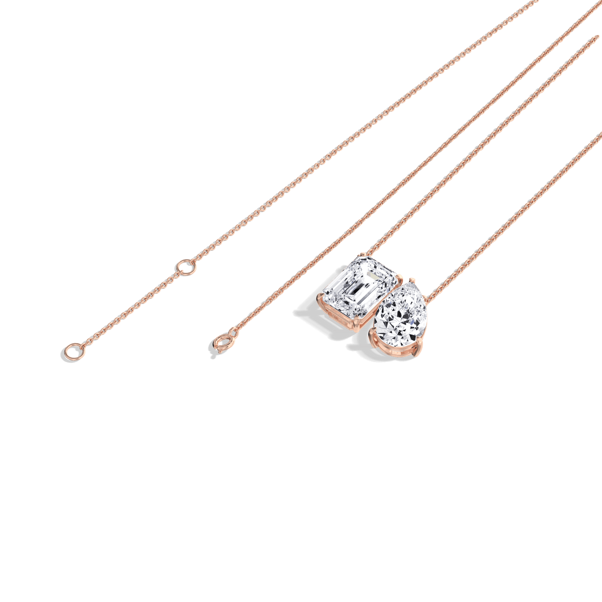 6CTW Emerald and Pear Cut Lab Diamond Toi et Moi Necklace - 