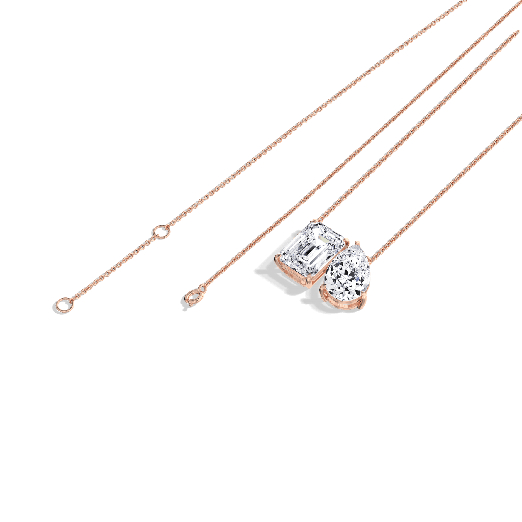 6CTW Emerald and Pear Cut Lab Diamond Toi et Moi Necklace - 