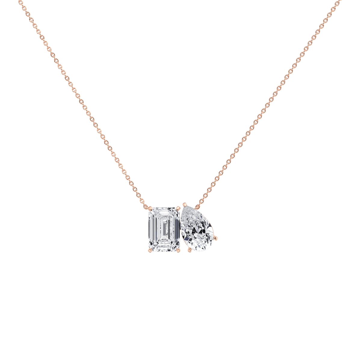 6CTW Emerald and Pear Cut Lab Diamond Toi et Moi Necklace - 