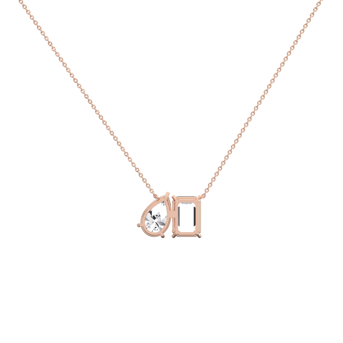 6CTW Emerald and Pear Cut Lab Diamond Toi et Moi Necklace - 