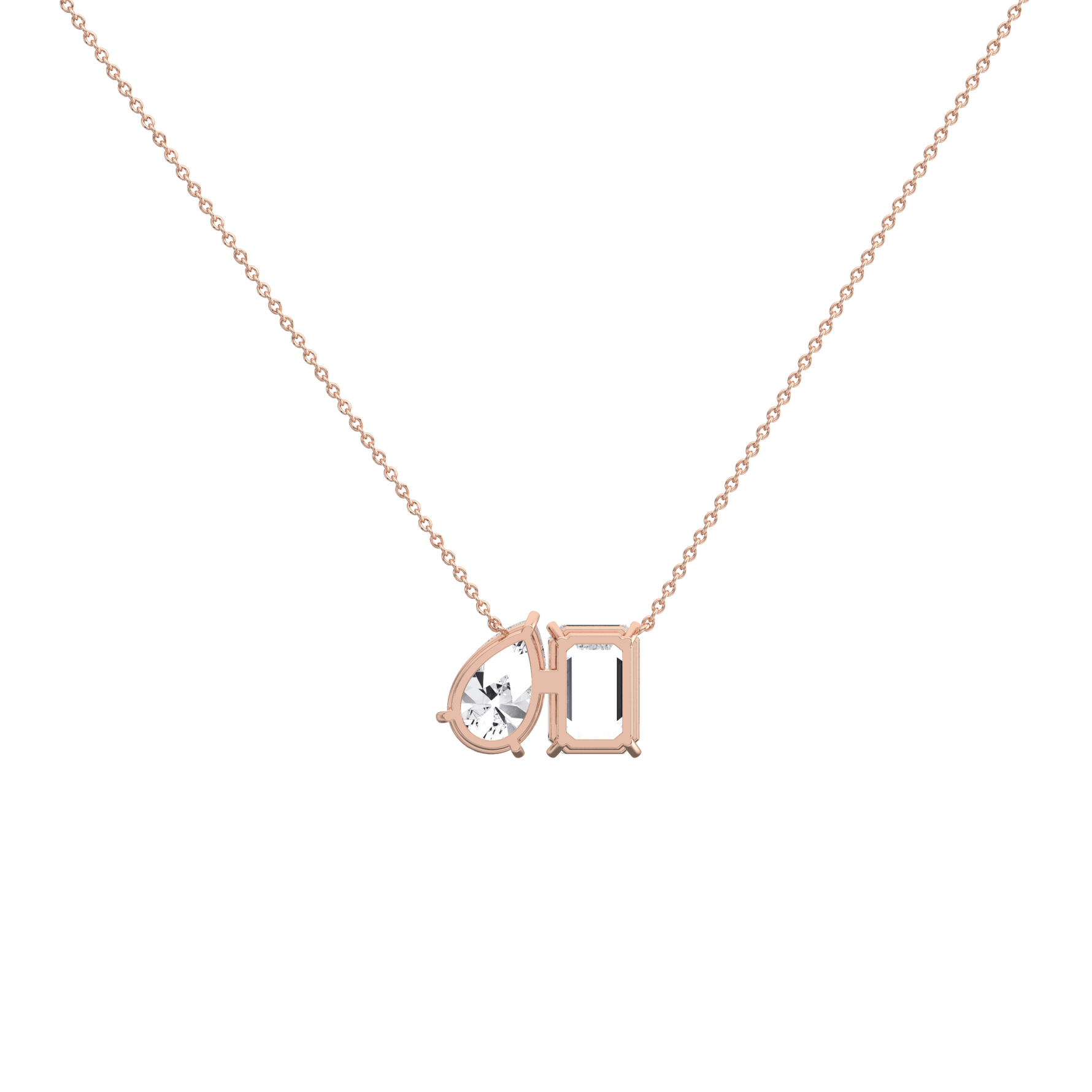 6CTW Emerald and Pear Cut Lab Diamond Toi et Moi Necklace - 
