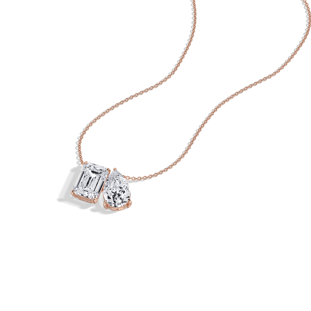 6CTW Emerald and Pear Cut Lab Diamond Toi et Moi Necklace - 