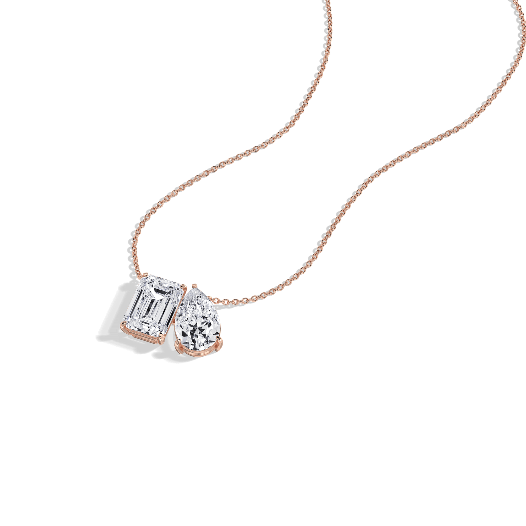 6CTW Emerald and Pear Cut Lab Diamond Toi et Moi Necklace - 