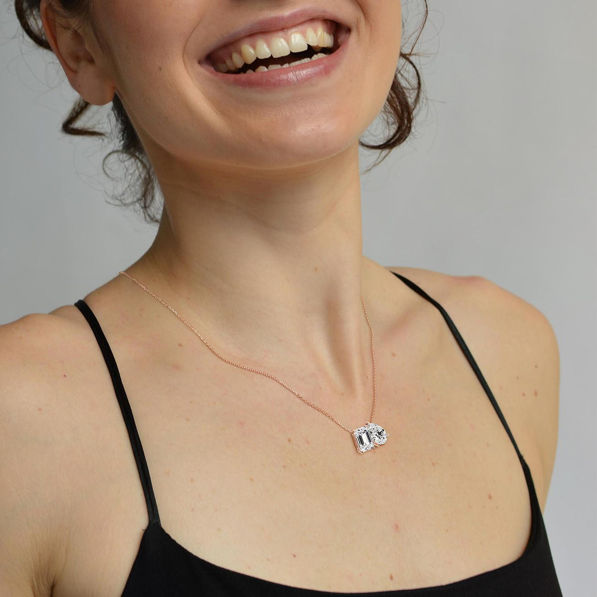 6CTW Emerald and Pear Cut Lab Diamond Toi et Moi Necklace - 