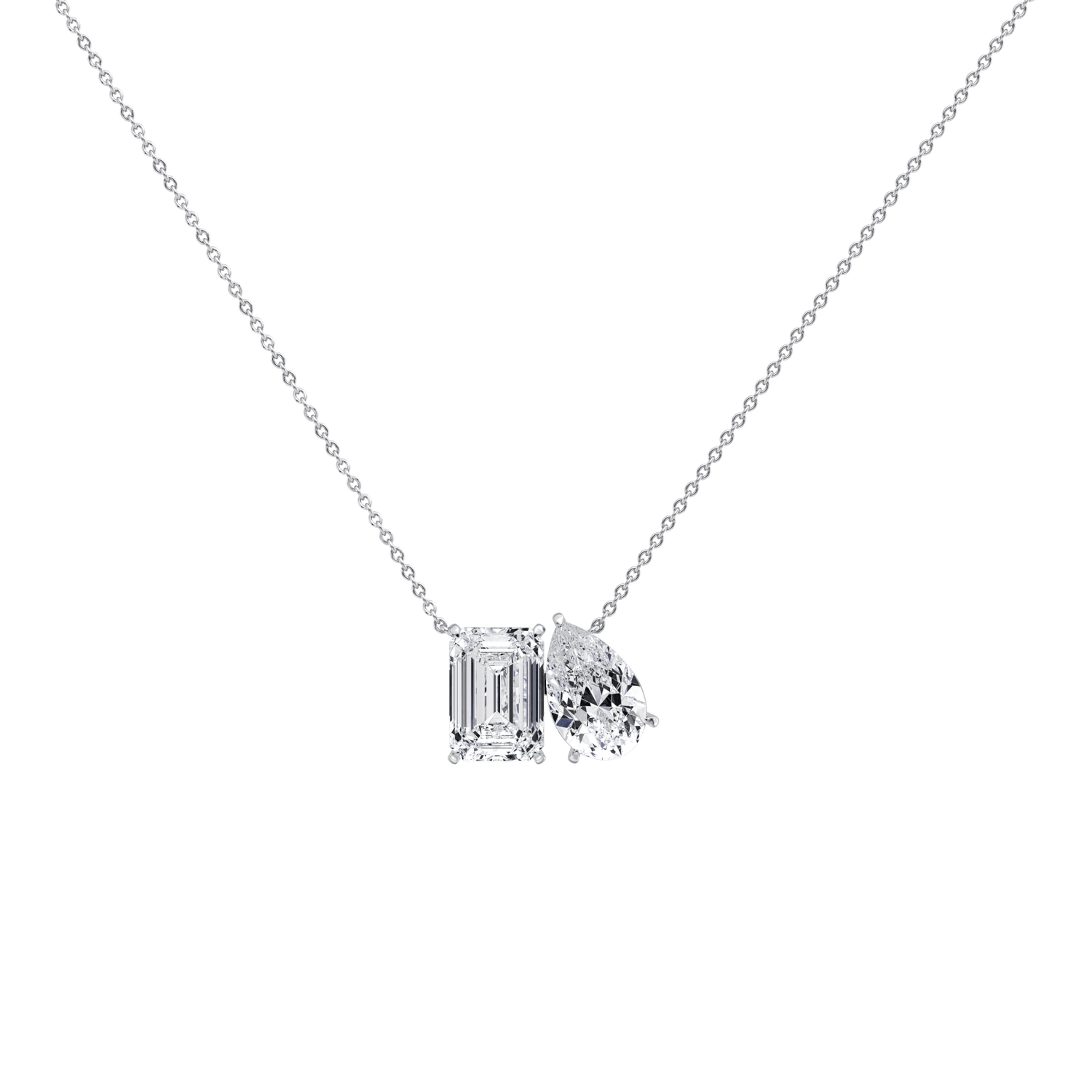 6CTW Emerald and Pear Cut Lab Diamond Toi et Moi Necklace - 