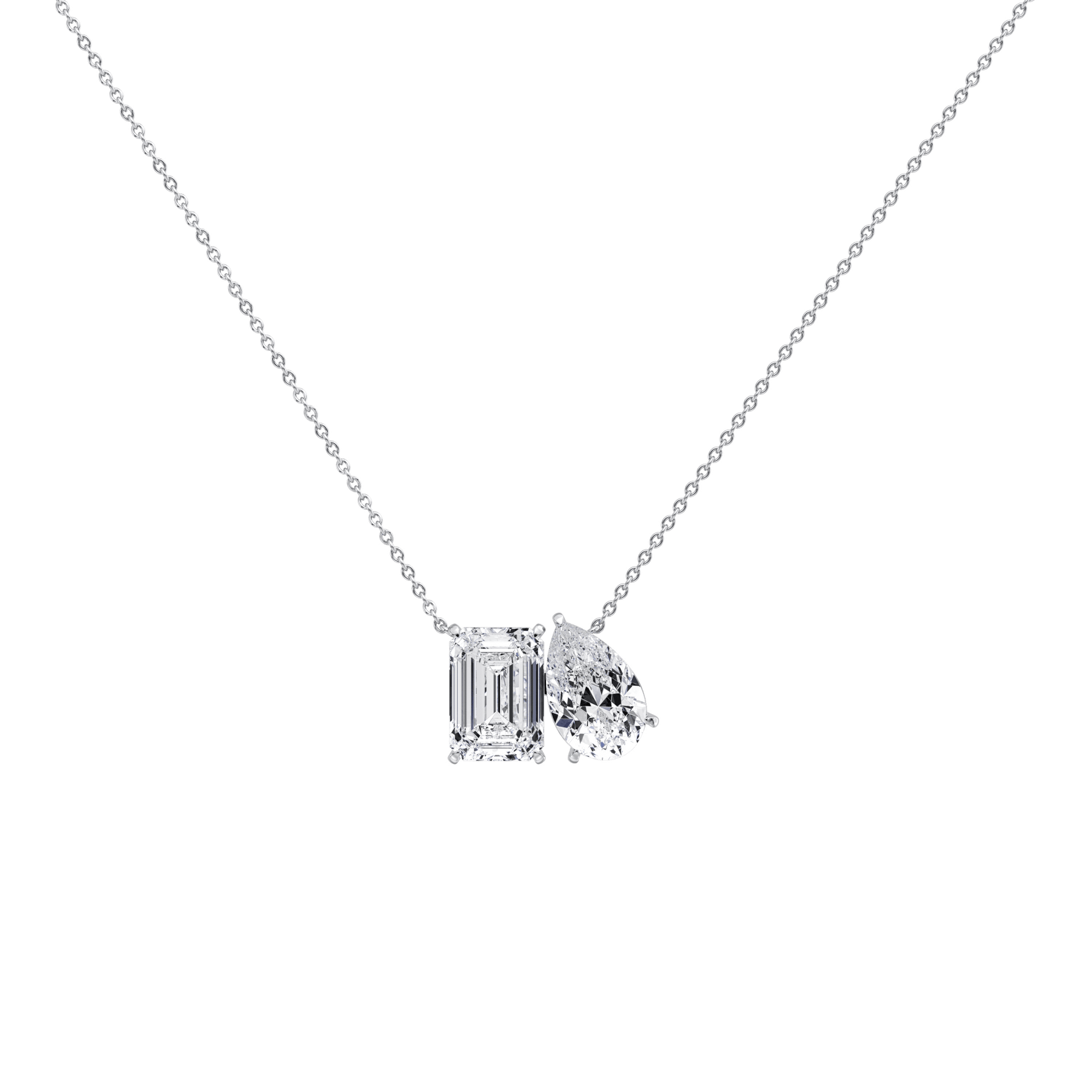 6CTW Emerald and Pear Cut Lab Diamond Toi et Moi Necklace - 