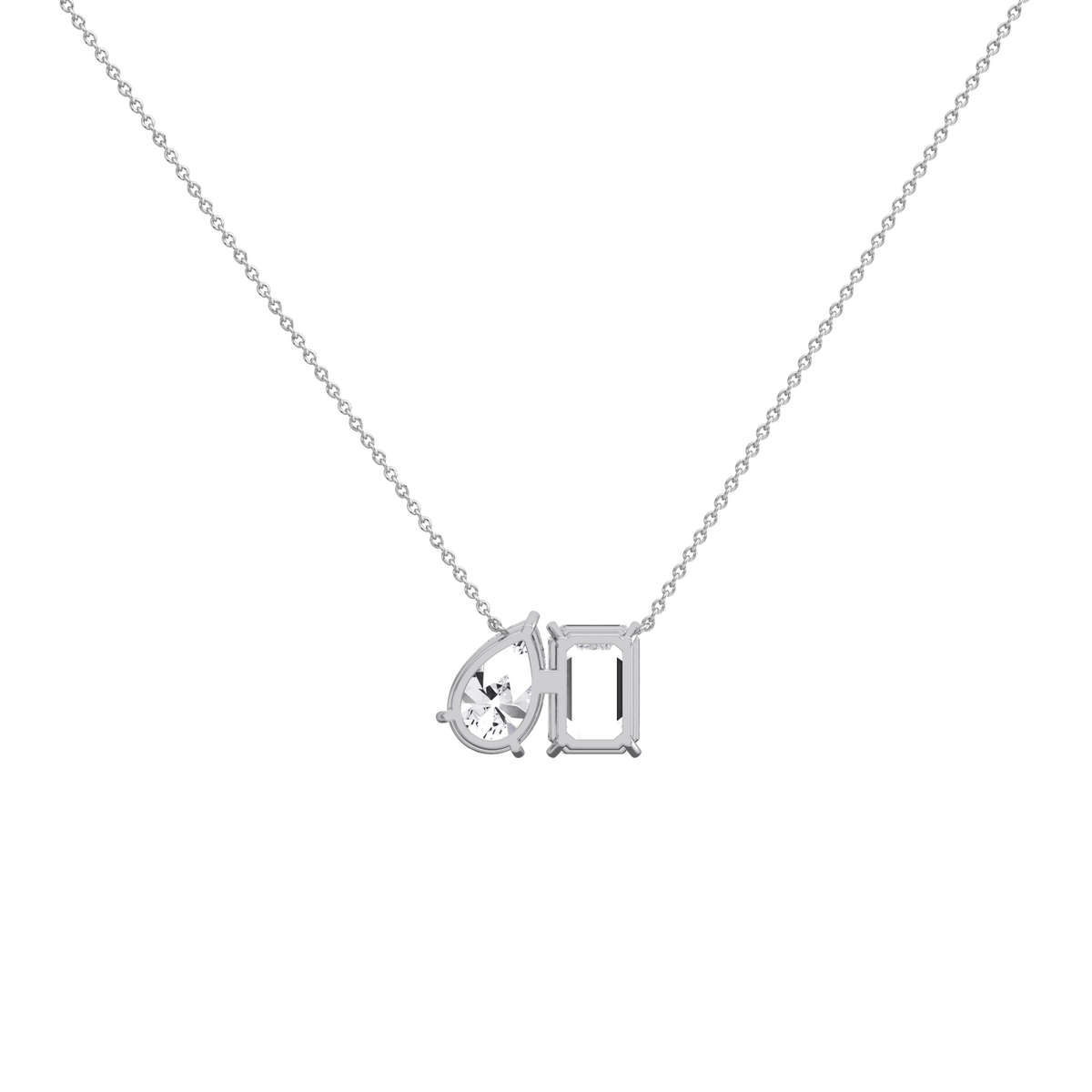6CTW Emerald and Pear Cut Lab Diamond Toi et Moi Necklace - 