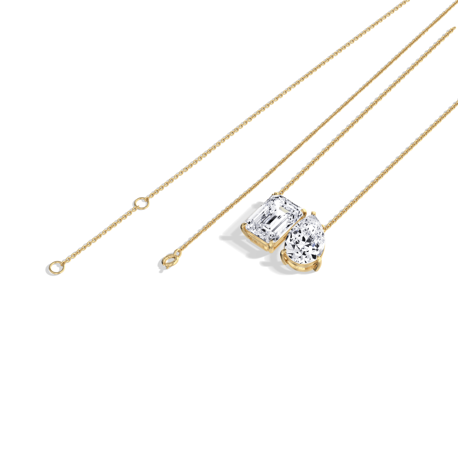 6CTW Emerald and Pear Cut Lab Diamond Toi et Moi Necklace - 