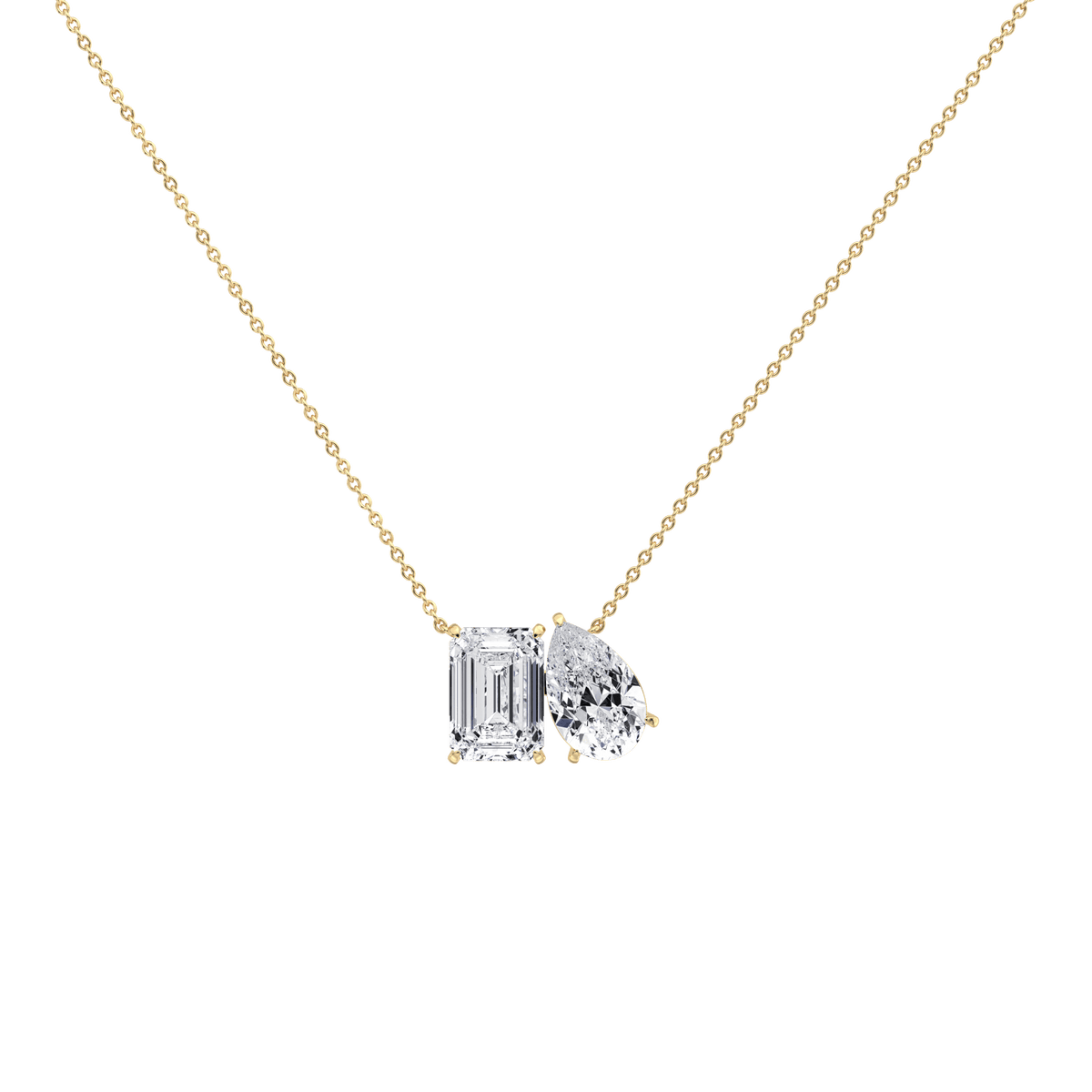 6CTW Emerald and Pear Cut Lab Diamond Toi et Moi Necklace - 