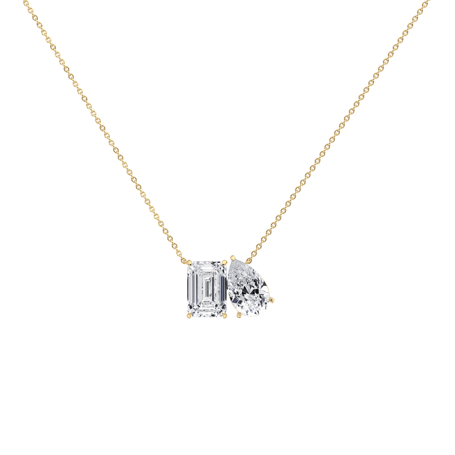 6CTW Emerald and Pear Cut Lab Diamond Toi et Moi Necklace - 