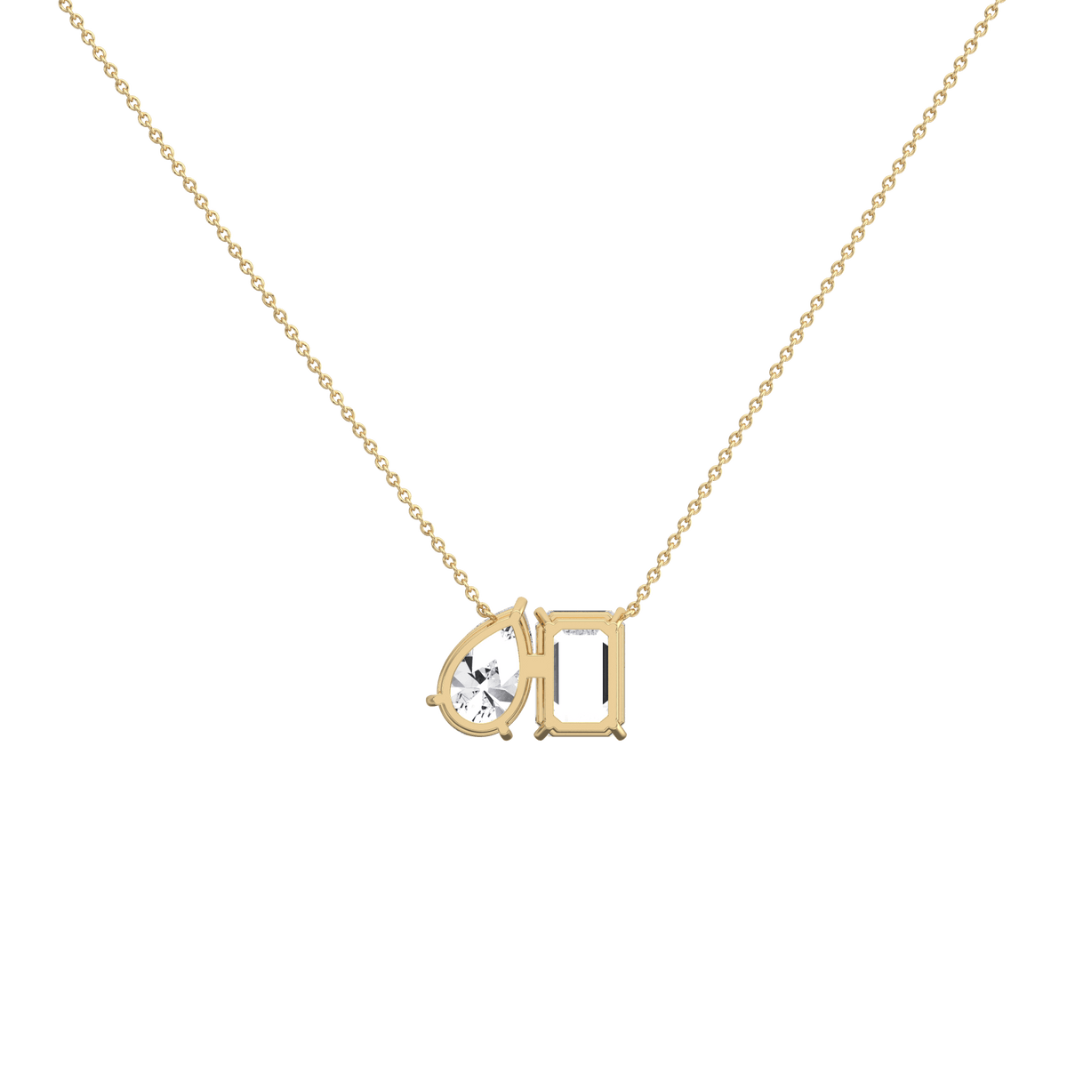 6CTW Emerald and Pear Cut Lab Diamond Toi et Moi Necklace - 