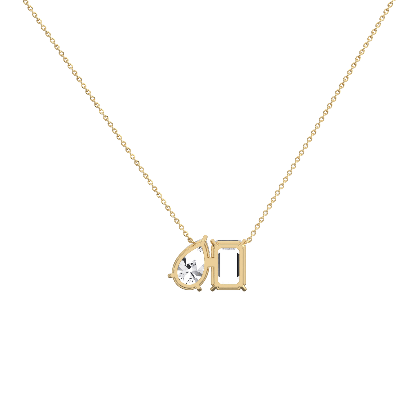 6CTW Emerald and Pear Cut Lab Diamond Toi et Moi Necklace - 