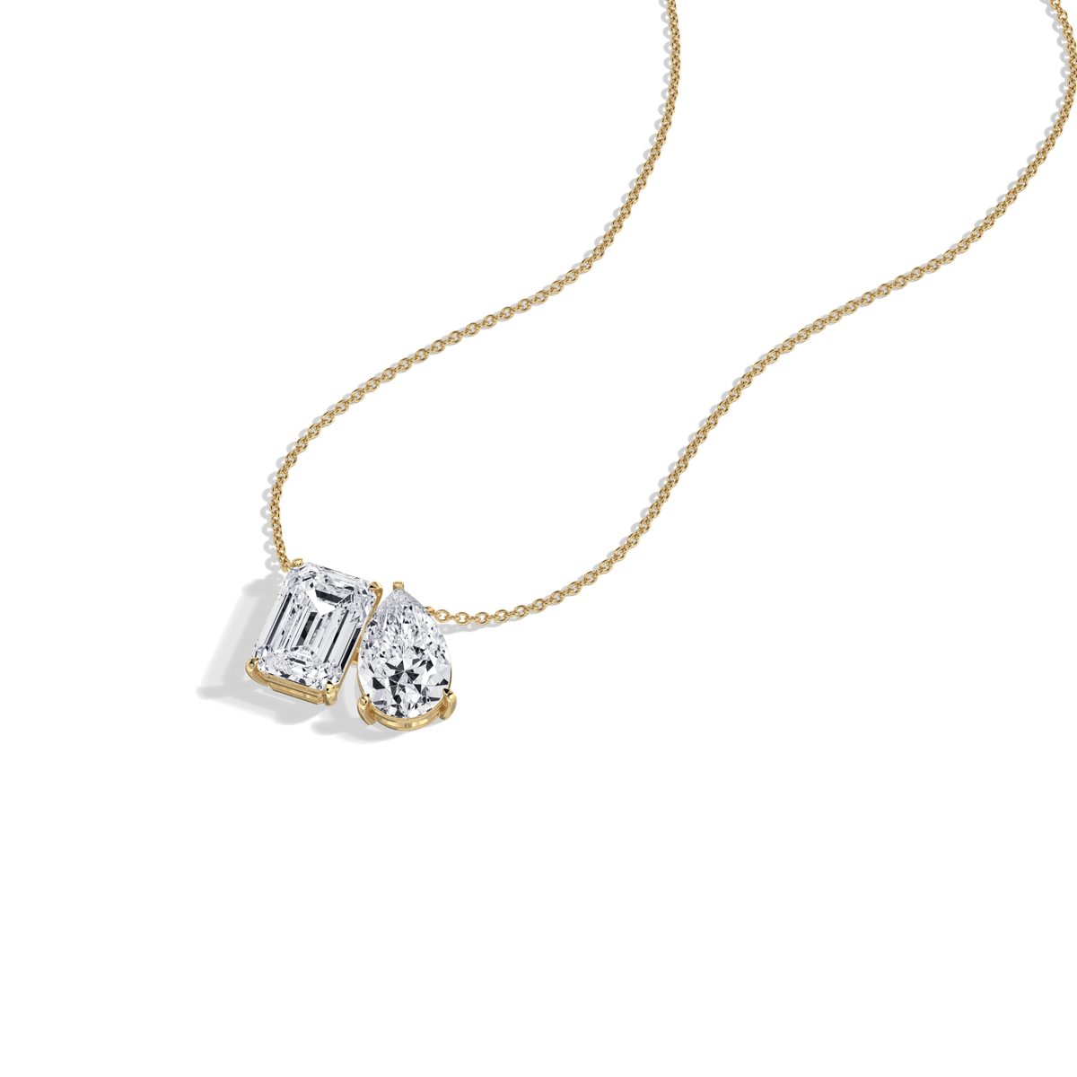 6CTW Emerald and Pear Cut Lab Diamond Toi et Moi Necklace - 