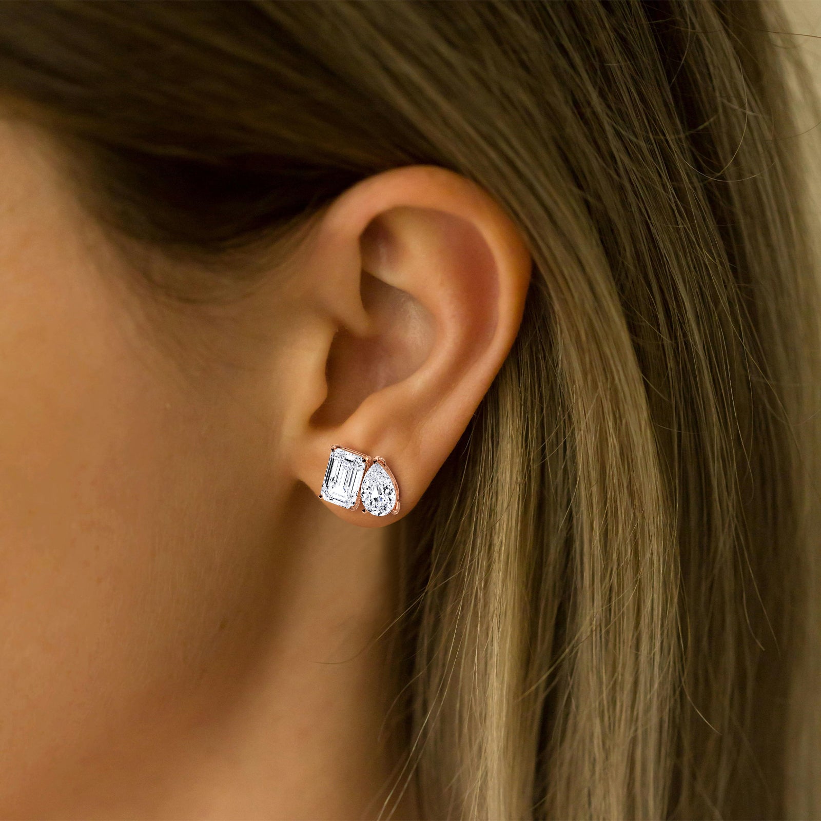 12CTW Lab Diamond Toi Et Moi Stud Earring In 14K Solid Gold/Platinum - 