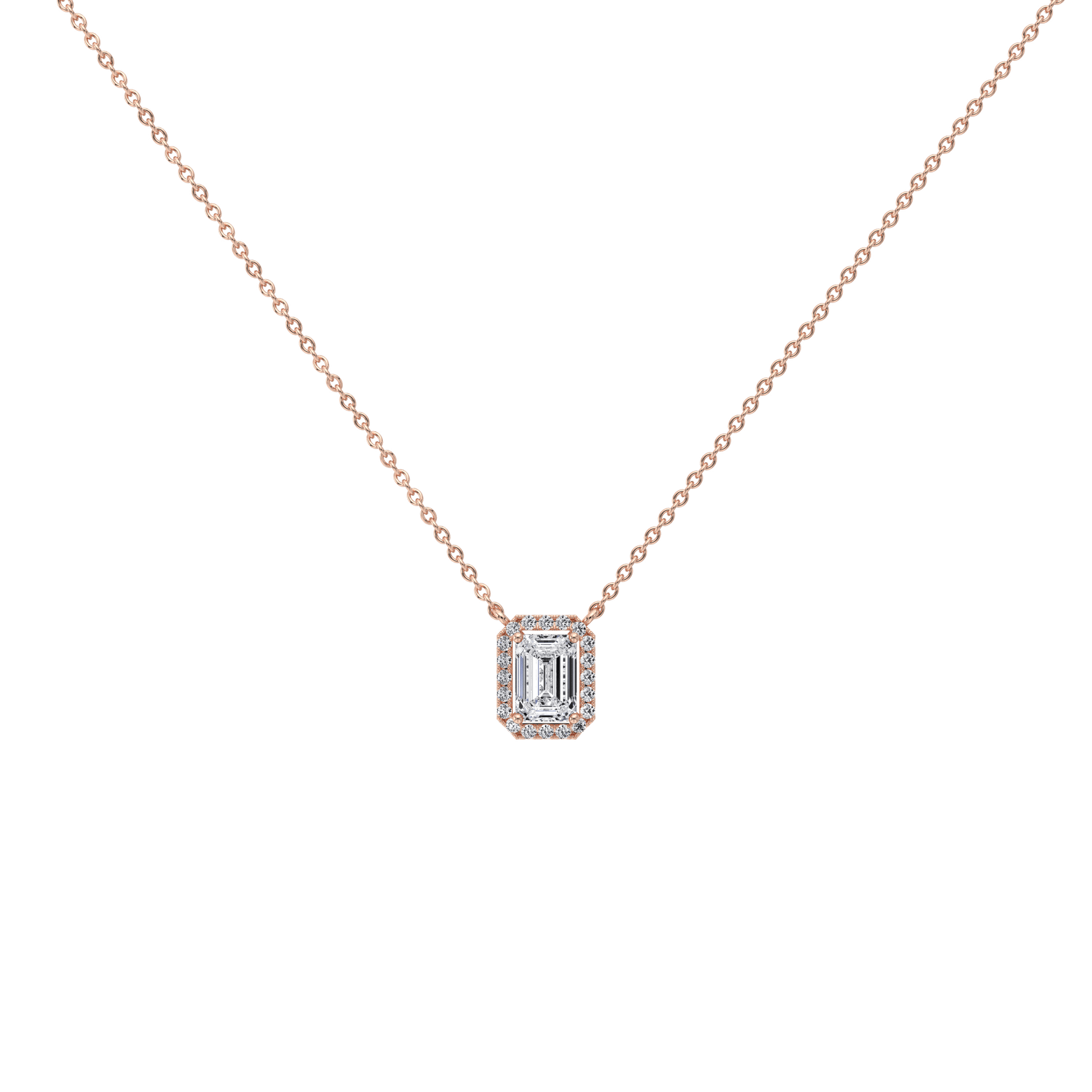0.5CT Emerald Cut Lab Grown Diamond Pendant Necklace - 