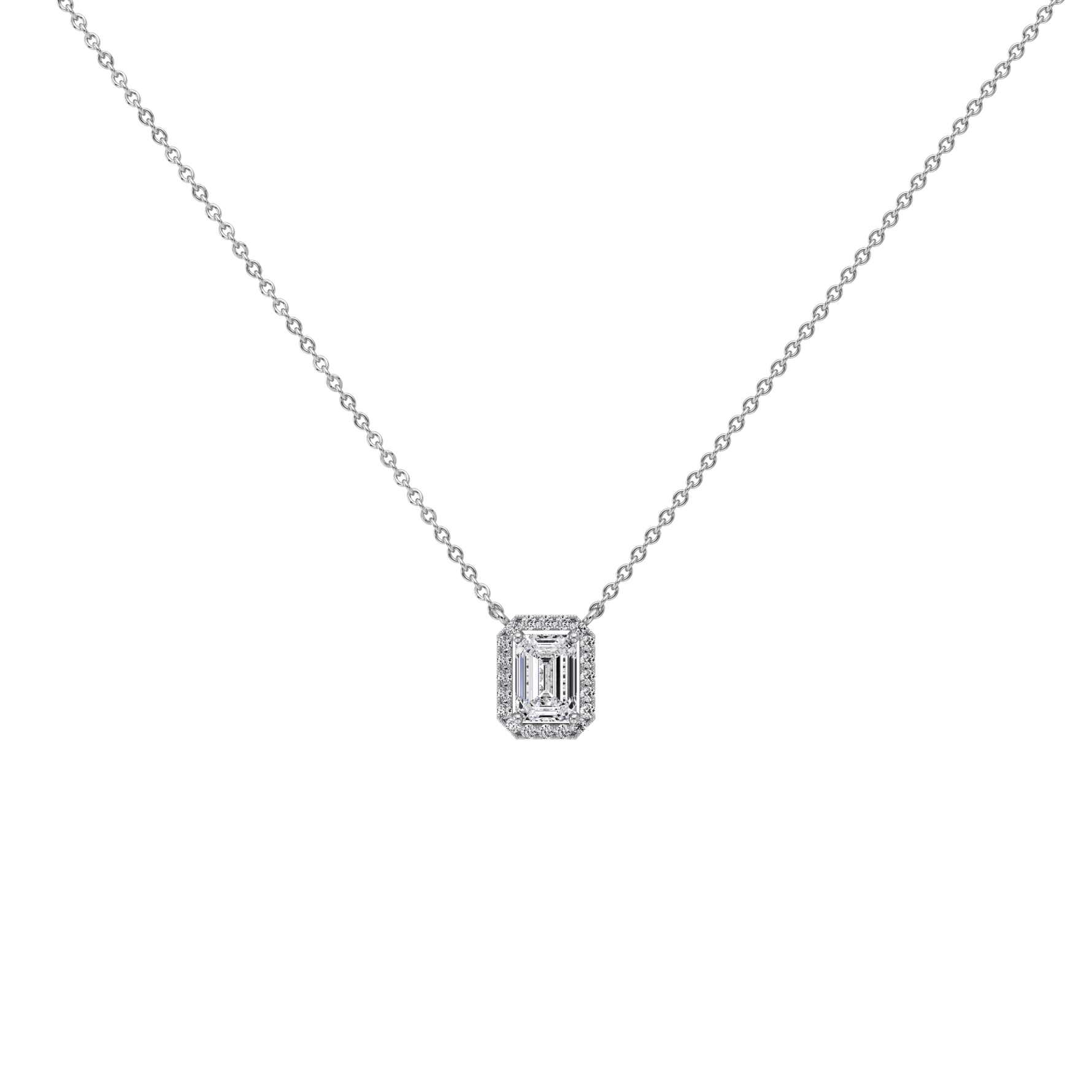 0.5CT Emerald Cut Lab Grown Diamond Pendant Necklace - 