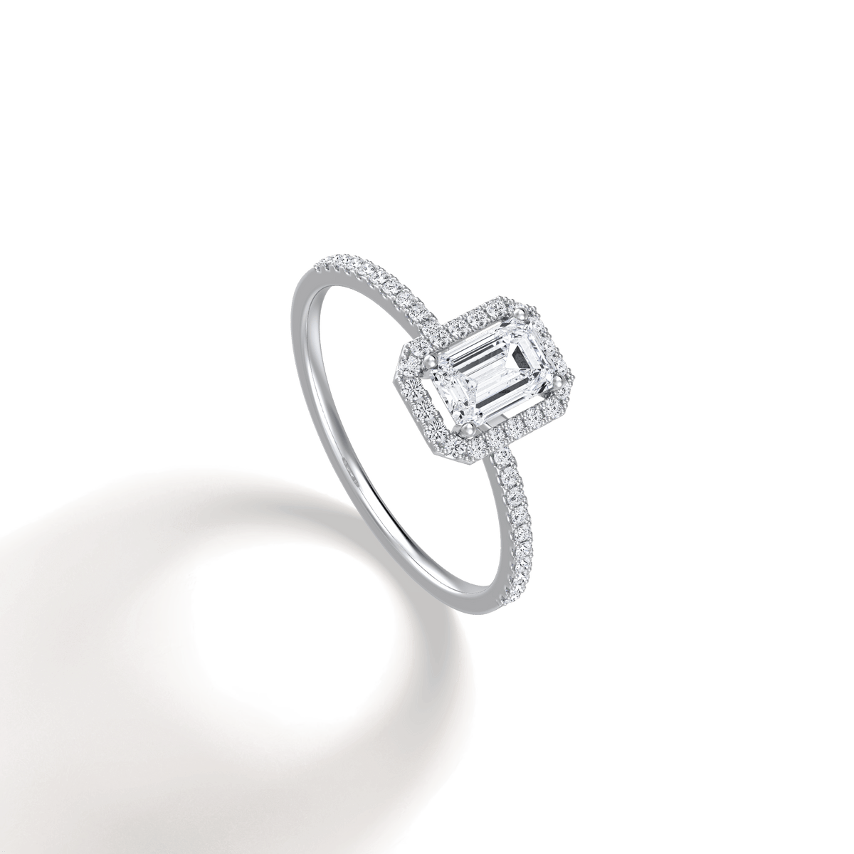 0.5CT Lab Grown Diamond Emerald Cut Halo Engagement Ring - Rings