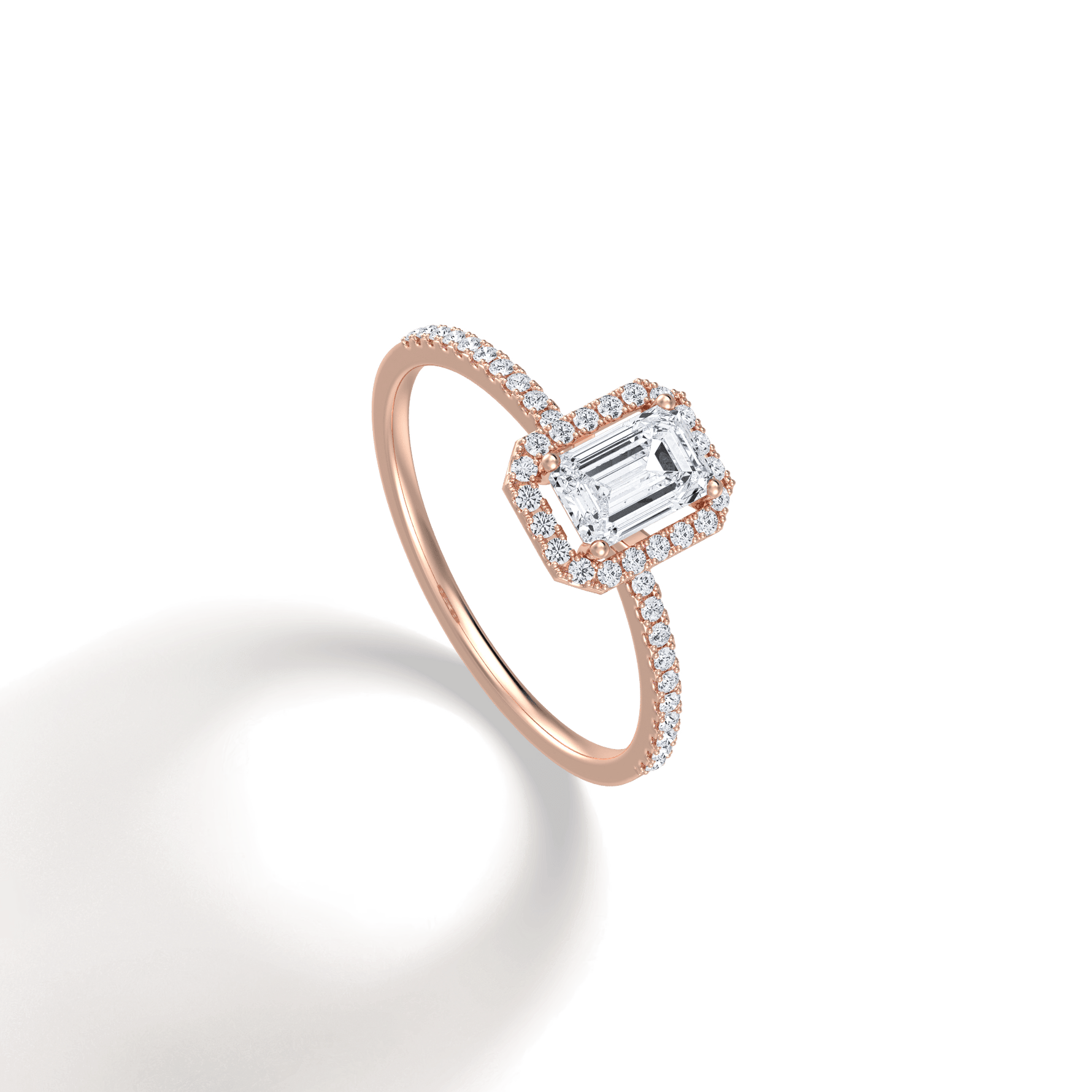 0.5CT Lab Grown Diamond Emerald Cut Halo Engagement Ring - Rings